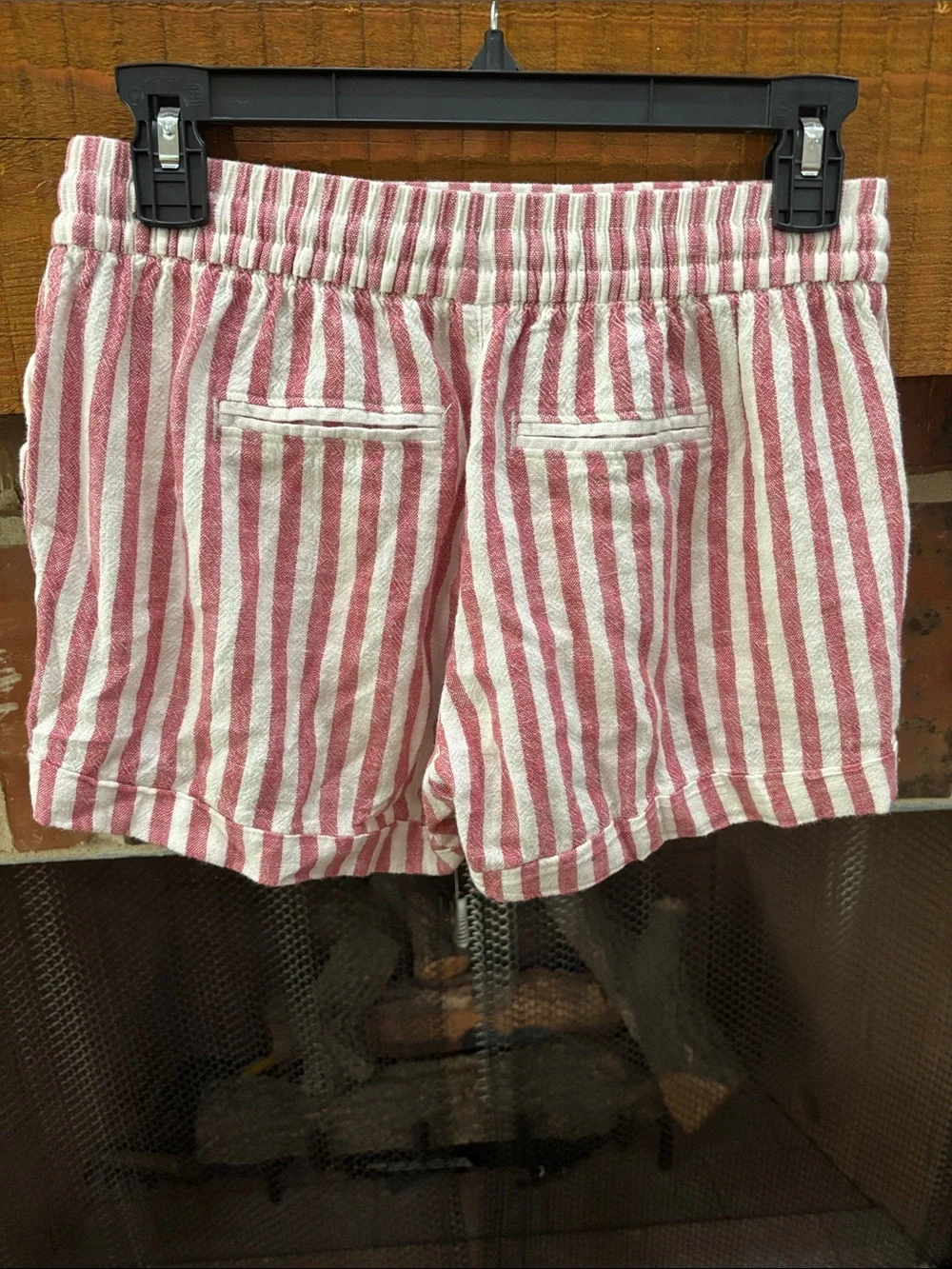 Old Navy Pink and White Striped Drawstring Linen Shorts